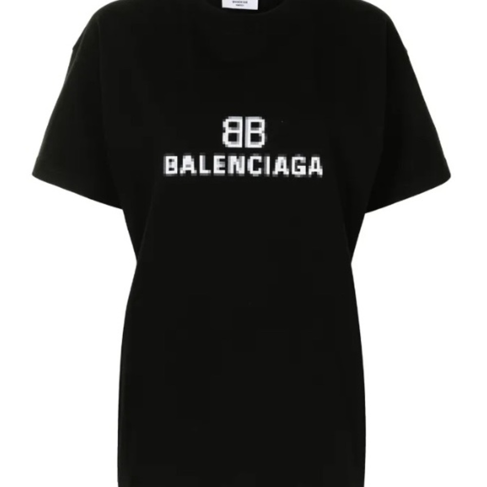 Balenciaga Black Tee with Pixelated Logo